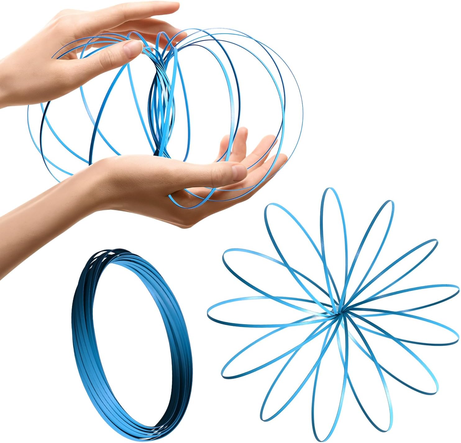Zayin Glow in the Dark Magic Flow Ring kinetic spring toy front view showing the expanded 3D stainless steel bubble shape.