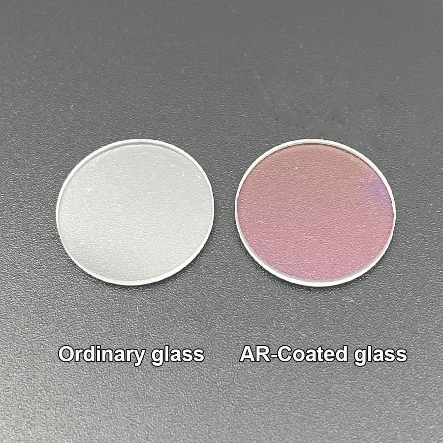 Close up view of anti-reflective coating on glass flashlight lens