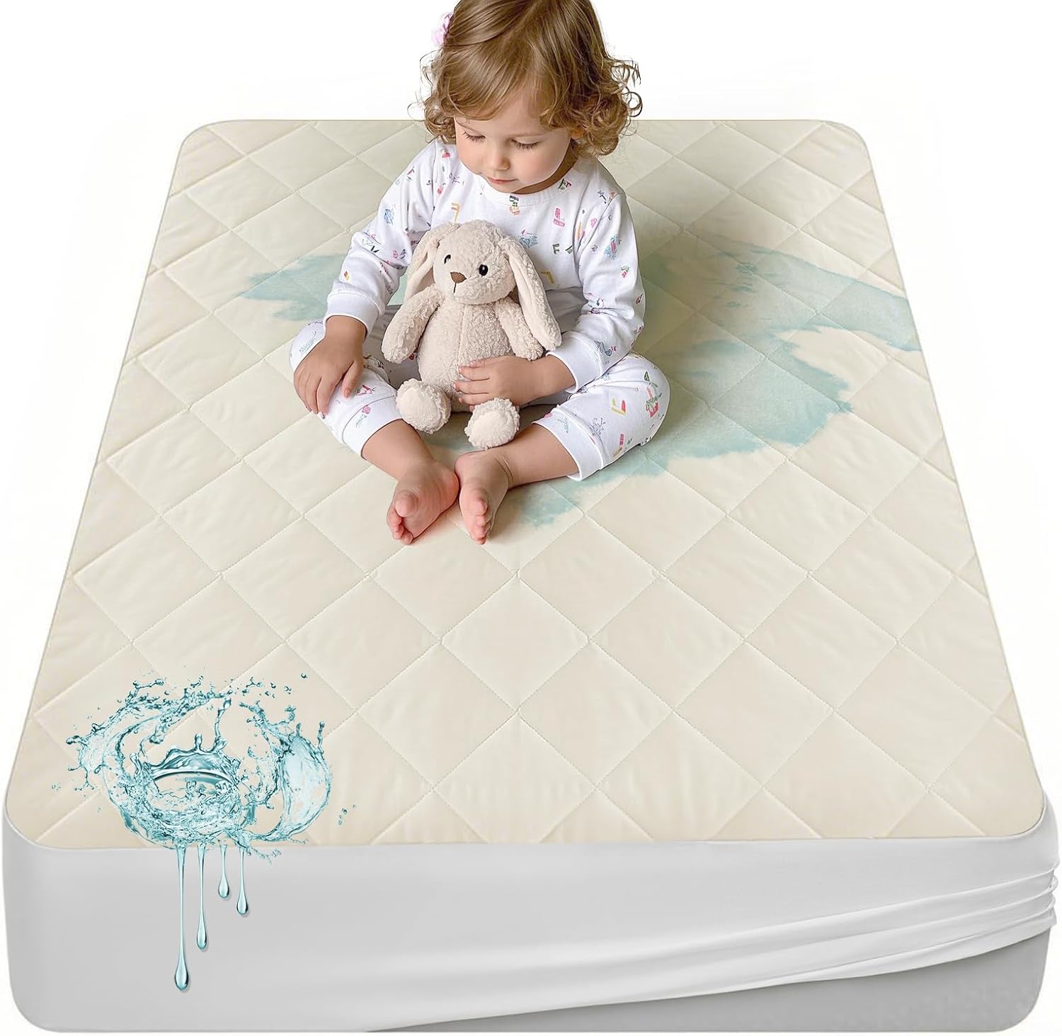 Lofe Organic Cotton Crib Mattress Protector front view showcasing the quilted texture.