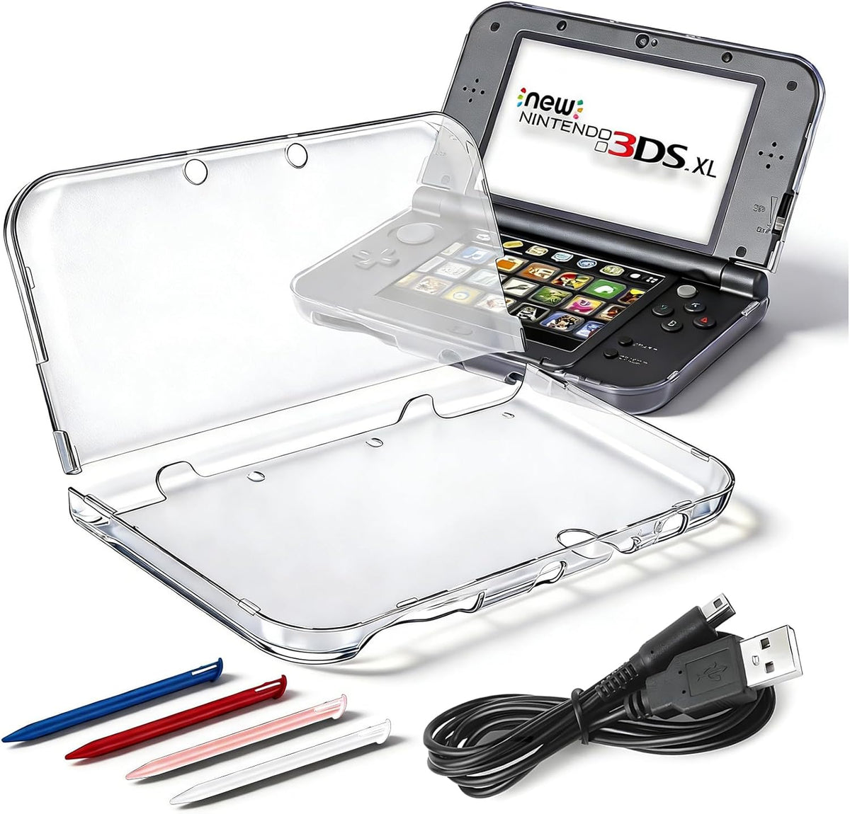 Vranzoral New Nintendo 3DS XL clear case front view showing crystal transparent protective hard shell