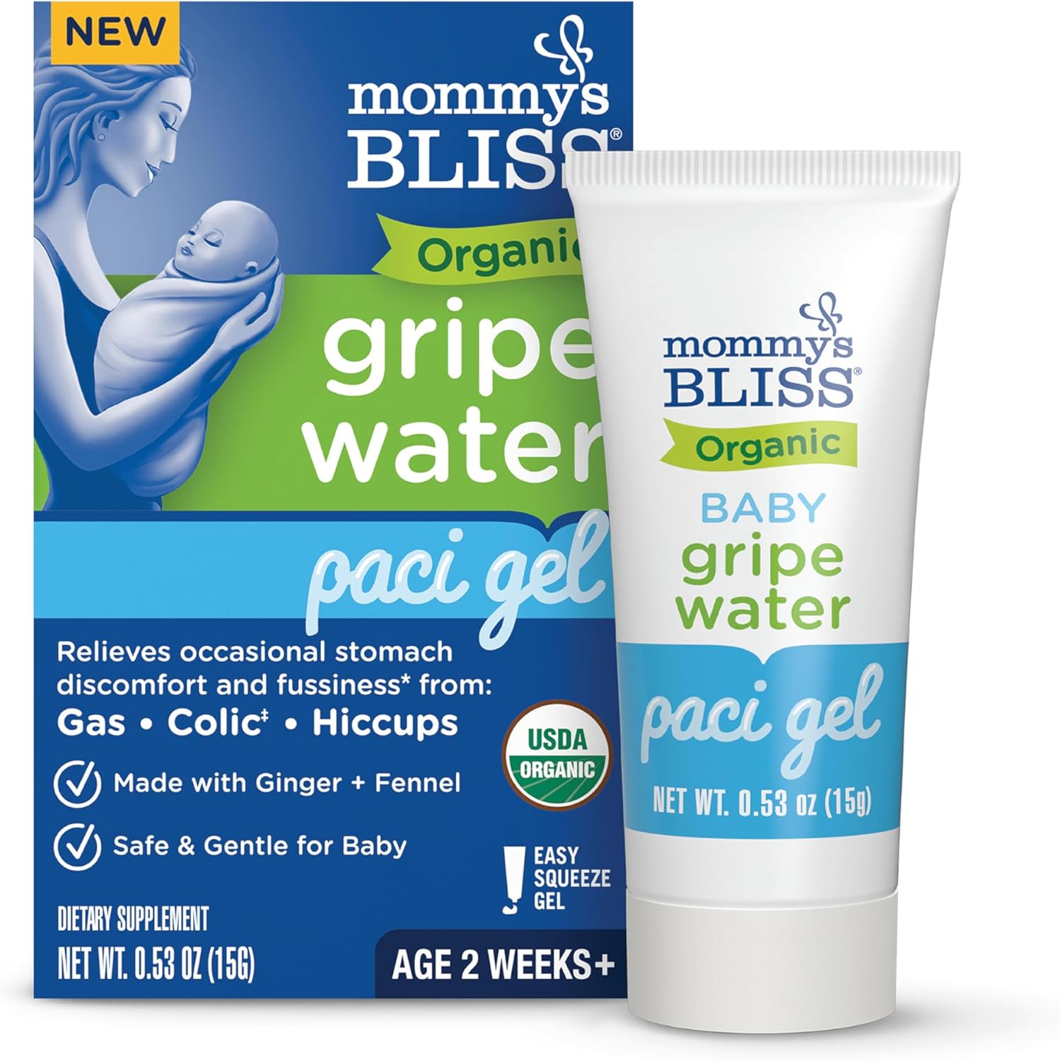 Mommy's Bliss Organic the gripe water newborn Gel 0.53 Oz tube for newborn gas and colic relief