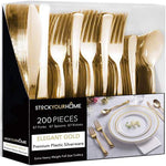 Stock Your Home gold plastic silverware set front packaging view for elegant parties