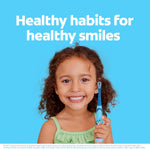 Complete five piece Colgate Bluey dental care collection arranged neatly outside of box packaging
