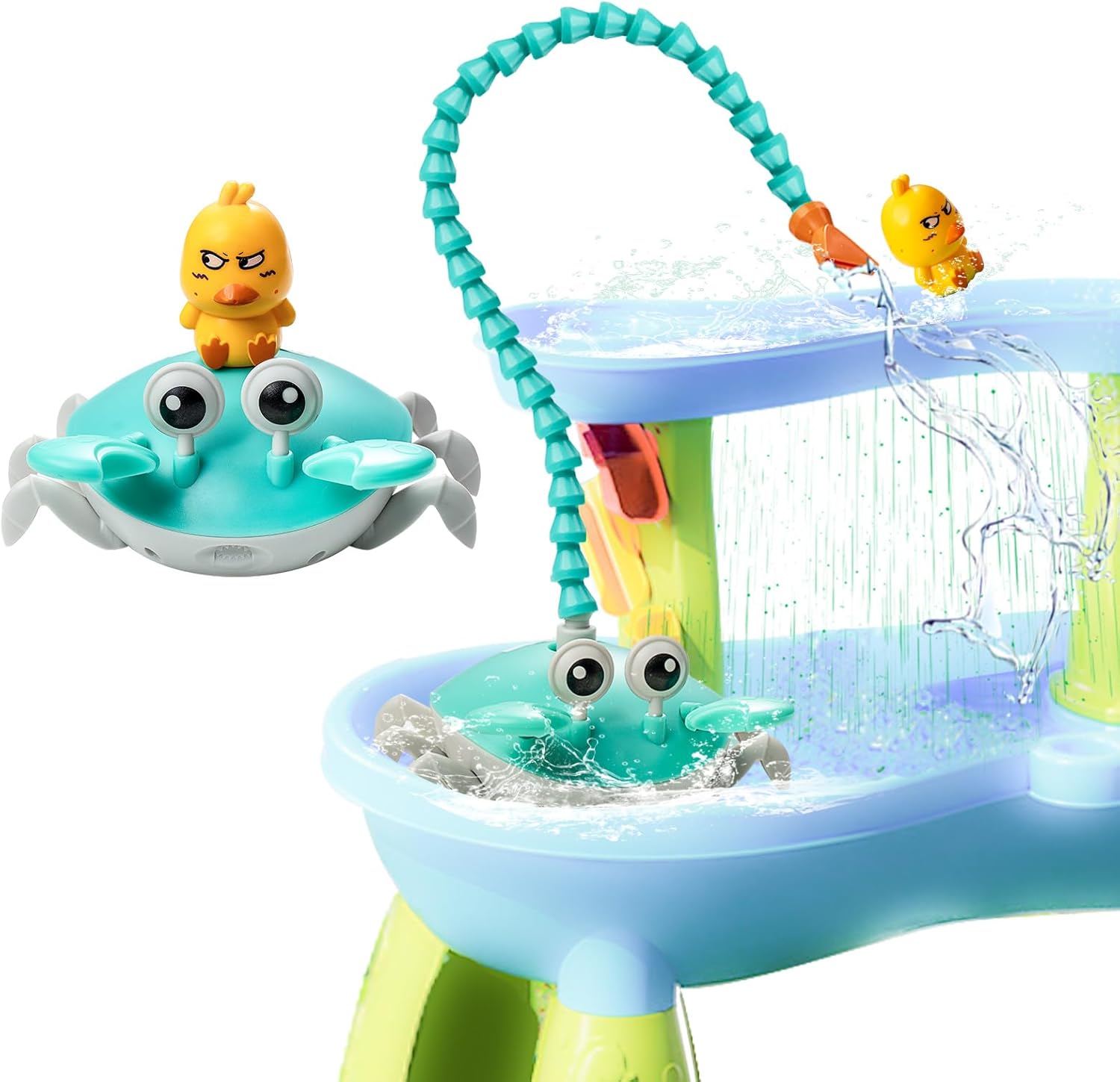 JOYCUDDLE crab battery powered water table pump front view showing dual nozzles