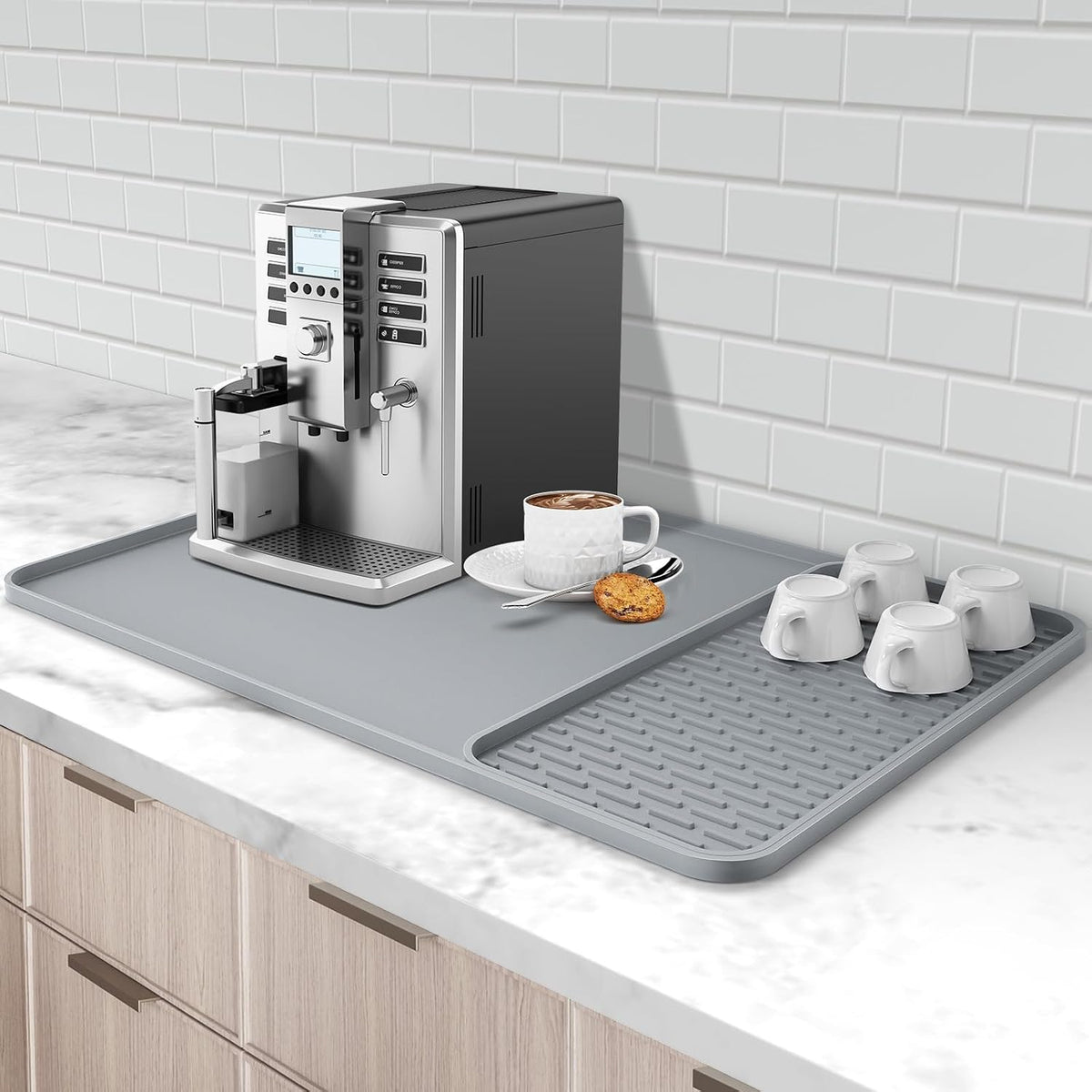 Silicone Coffee Mat, 24''x16'' Bar Mat with Detachable Dish Drying Mat - Fits Under Coffee Maker & Dish Rack - Image 10