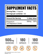 BulkSupplements Magnesium Oxide 180 capsules supplement facts nutrition label