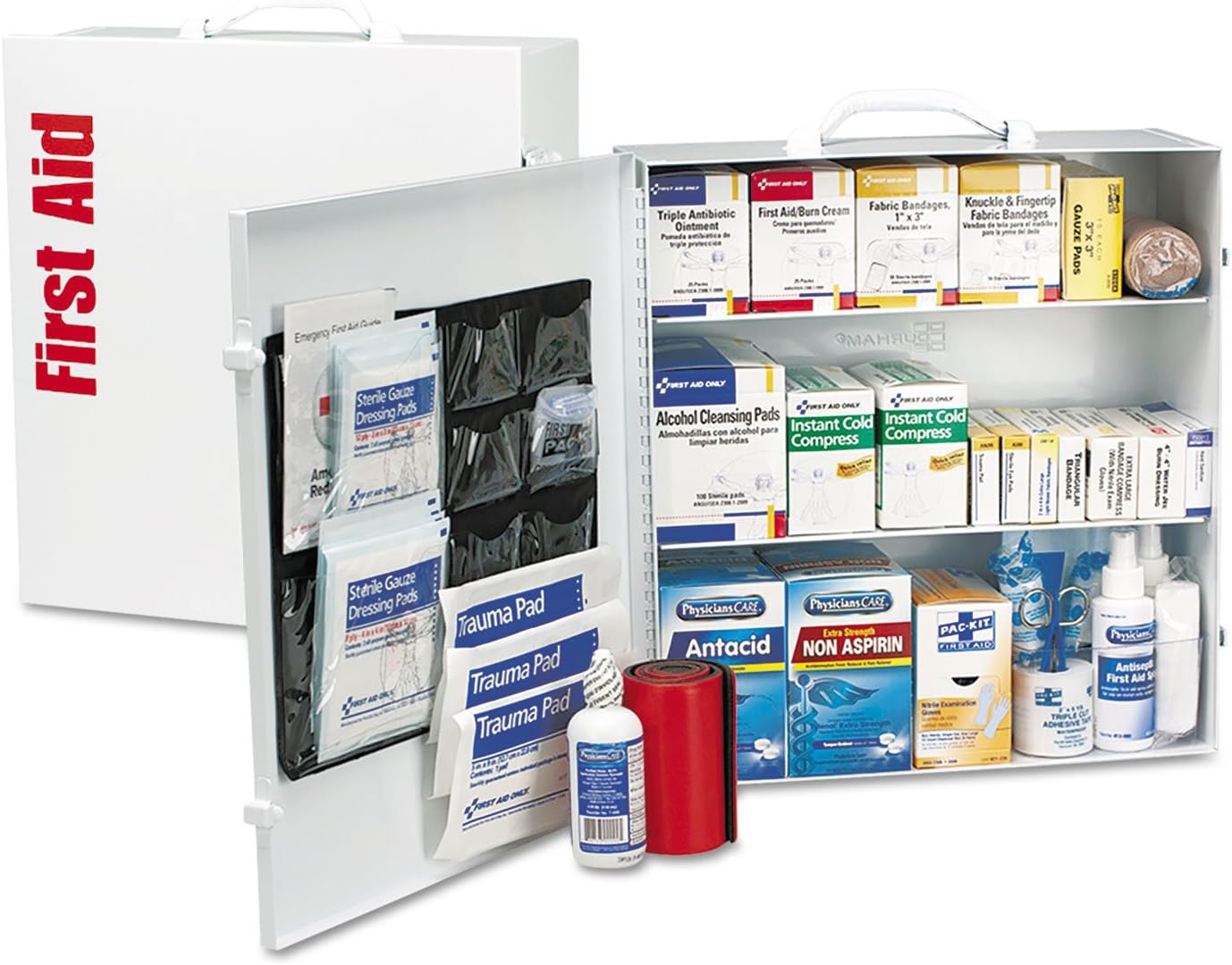 First Aid Only 90575 3-Shelf ANSI B+ and OSHA-Compliant First Aid Kit, 100-150-Person Emergency First Aid Kit for Business and Worksite, First Aid Metal Cabinet with Medications, 676 Pieces - Image 1