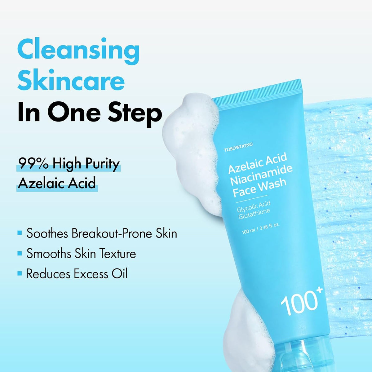 TOSOWOONG Mochi Whip Cleanser being squeezed to show the unique stretchy capsule texture