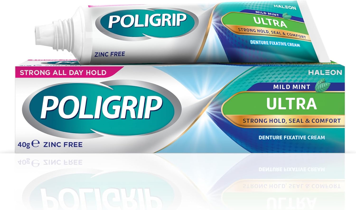 Poligrip Ultra Denture Adhesive Cream 40g tube front view