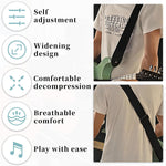 Full length display of the Qivorimith guitar strap packaging and contents