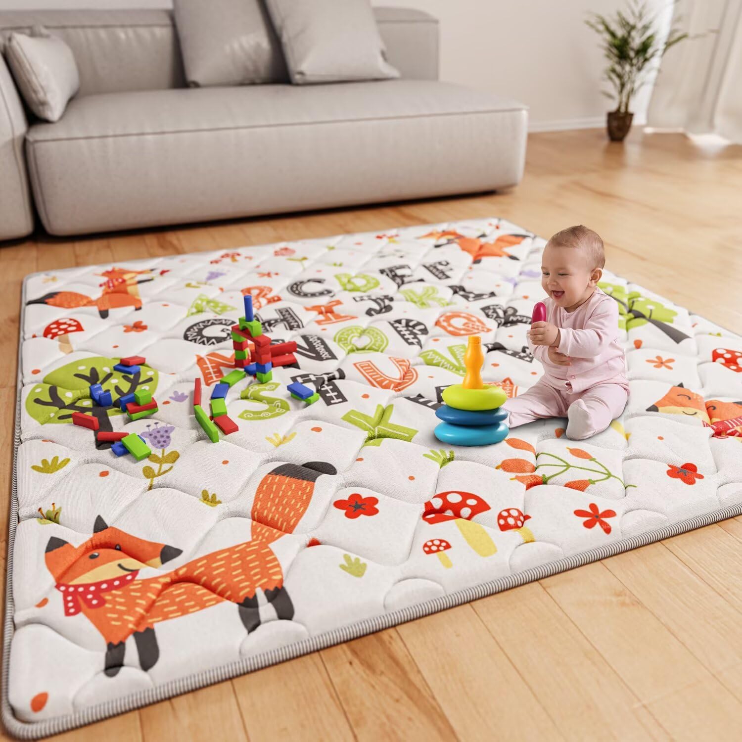 Iebabay baby play mat 50x50 letter fox design front view