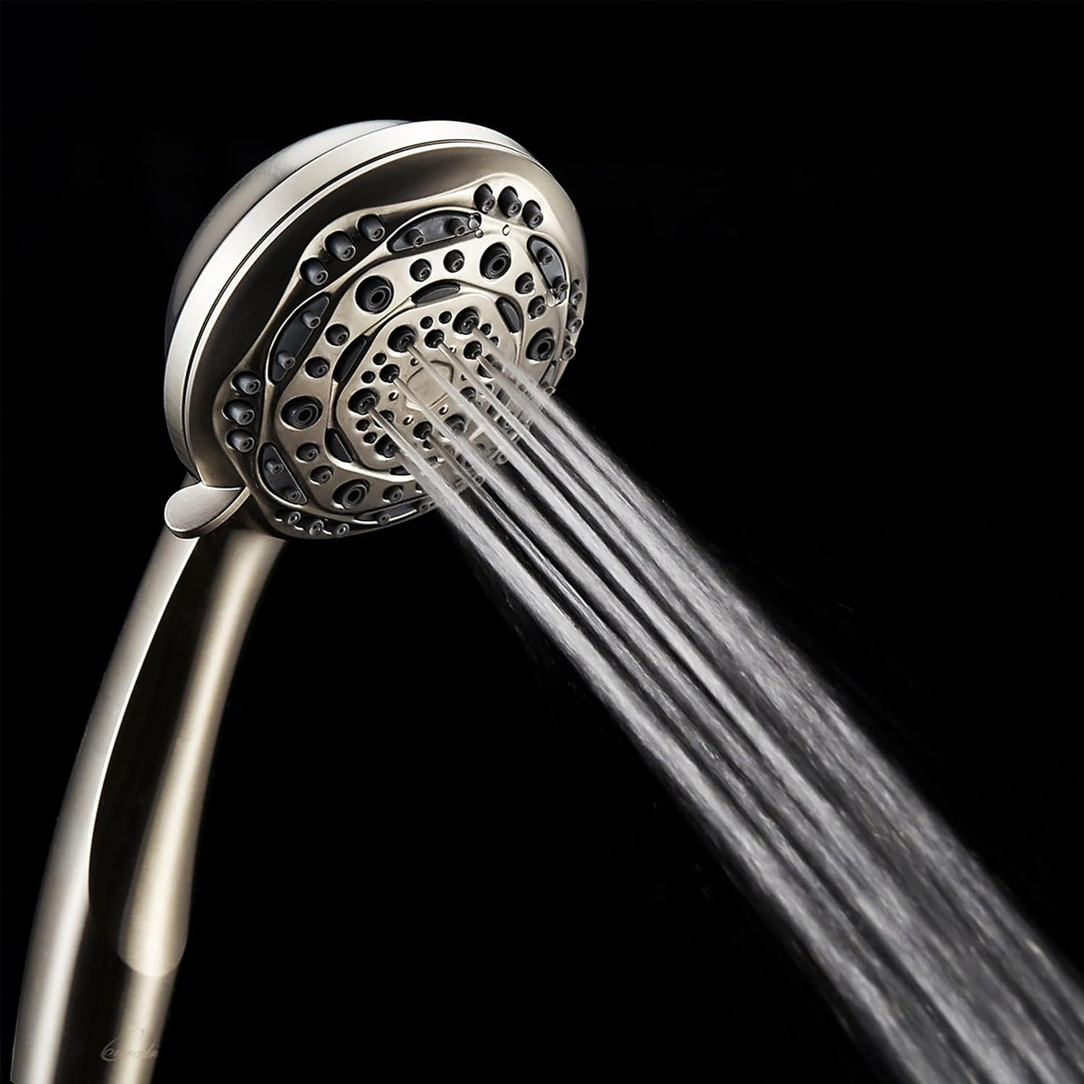 Infun Couradric shower head installed showing flexible hose reach