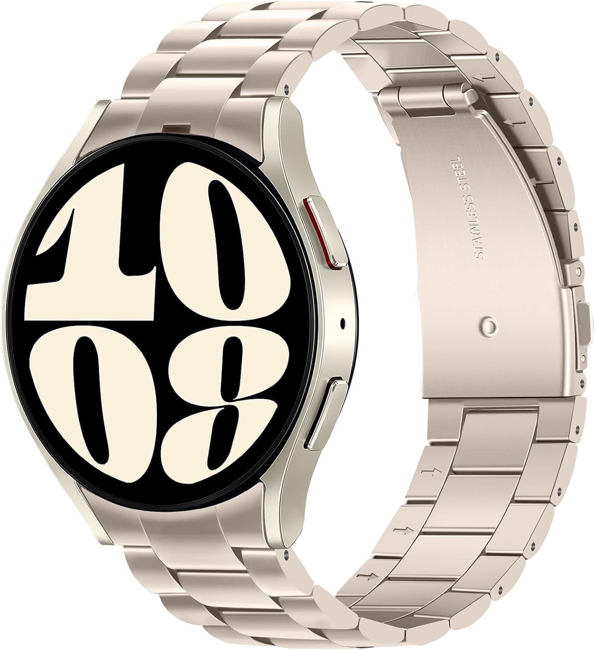 Wrist shot of gray titanium band worn by user