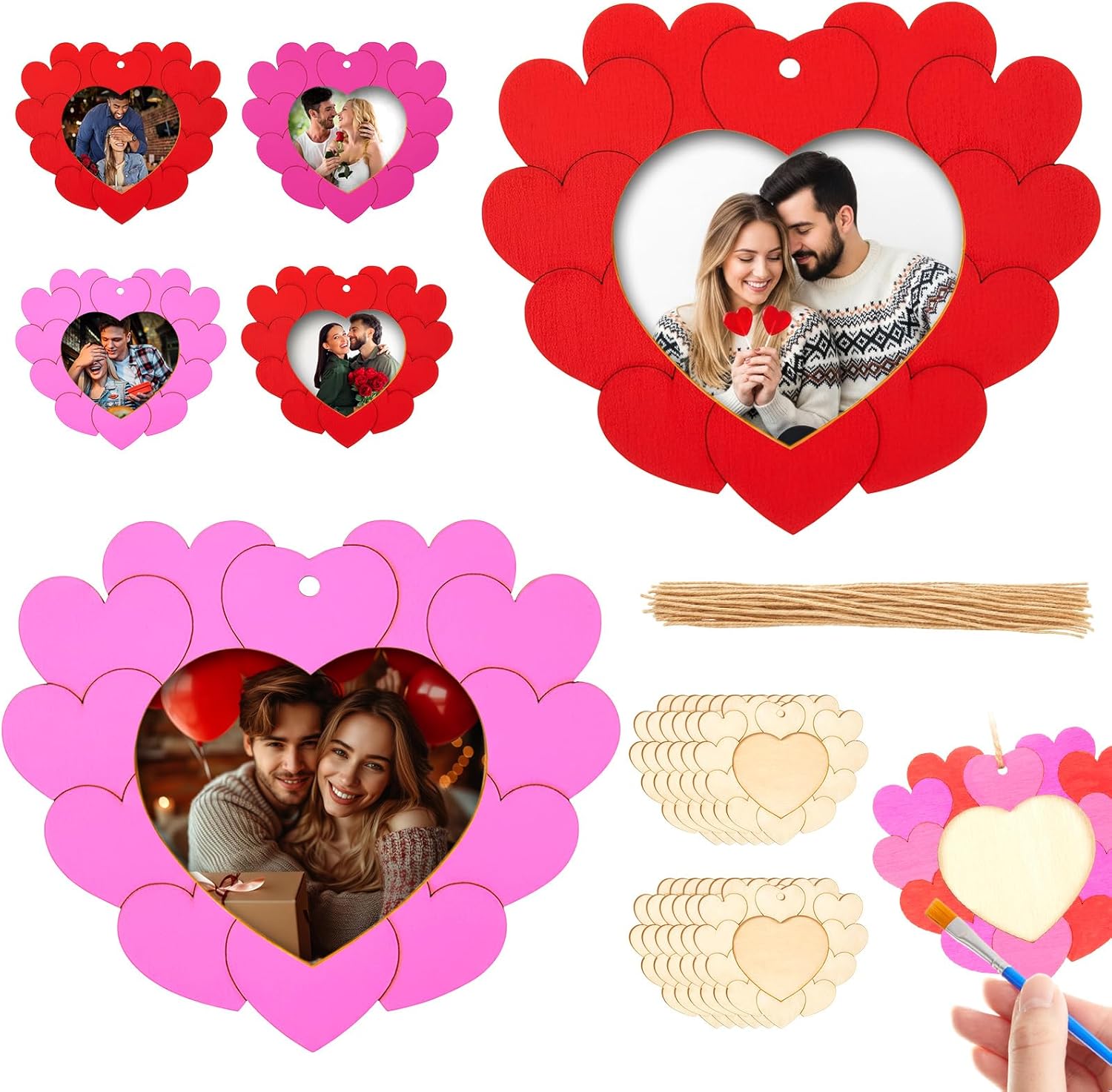 Thyle 36 piece DIY unfinished wooden heart picture frames set front view