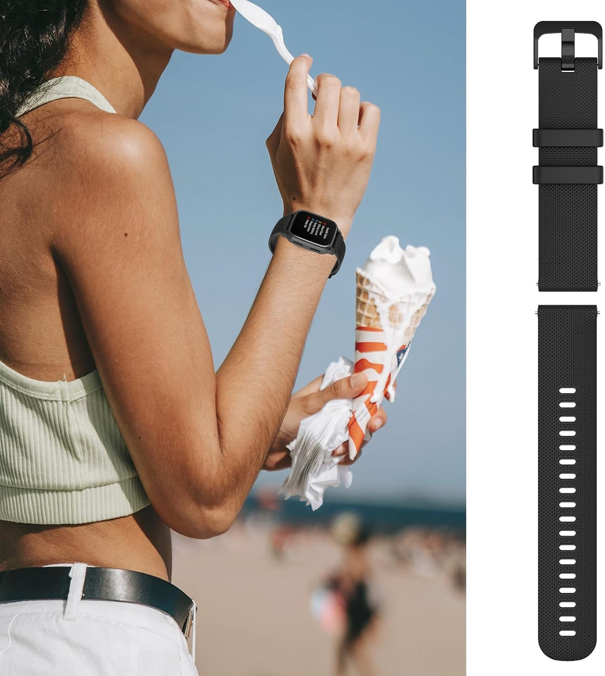 Side profile of Garmin watch compatible silicone strap