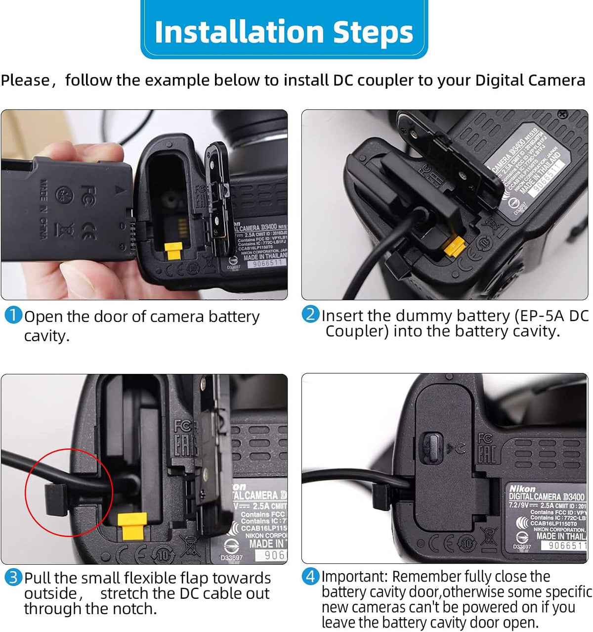 Glorich EP-5A DC Coupler EN-EL14 EN-EL14a Dummy Battery EH-5 AC Power Supply Adapter Power Connector for Nikon Coolpix P7000 P7100 P7700 P7800 Df D3100 D3300 D3400 D3500 D5100 D5200 D5300 D5500 D5600 - Image 4