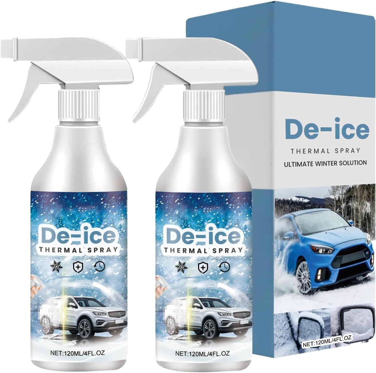 Generic window snow spray front view showing the dual pack bottles.