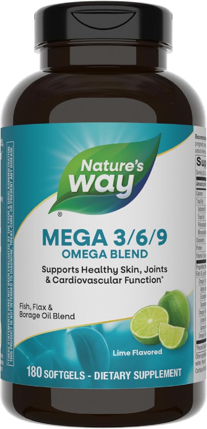 Nature's Way Mega 3/6/9 Omega Blend 1350mg bottle front view premium imported cardiovascular supplement in India