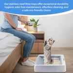 Cleaned stainless steel litter tray ready for use