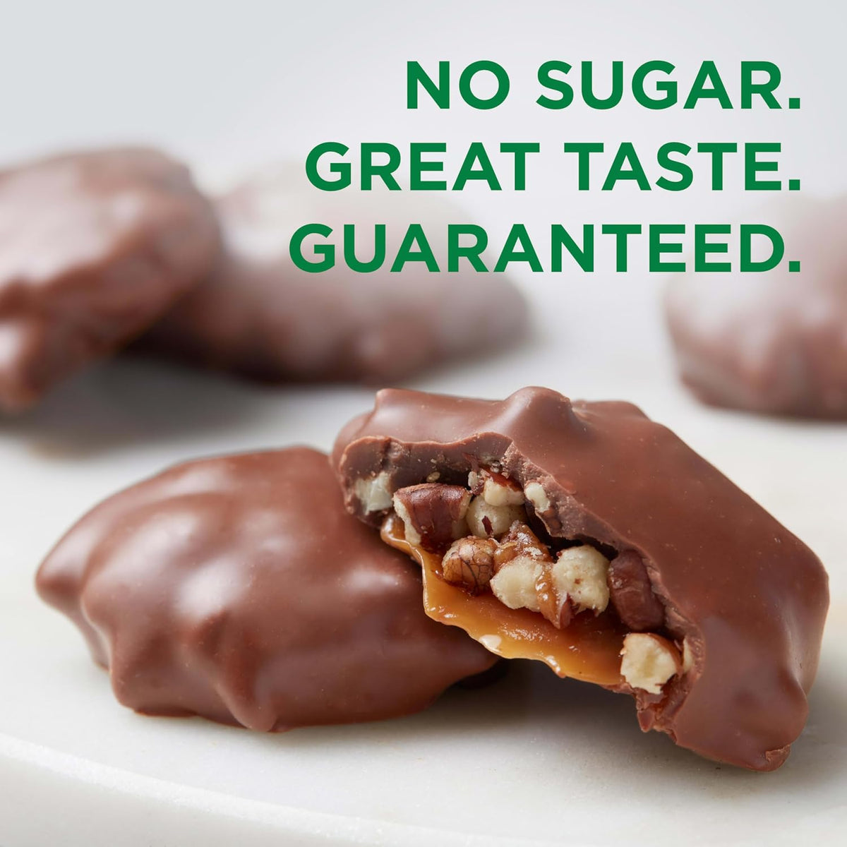 Stevia sweetened sugar free pecan delight candies on a dessert plate