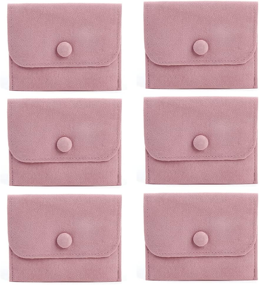 6 Pcs Velvet Jewelry Storage Bags with Snap Button Jewelry Gift Packaging Bags Purse Jewelry Pouches for Rings, Bracelets, Necklaces, Earrings,Watch and Other Small Item (Pink) - Image 1