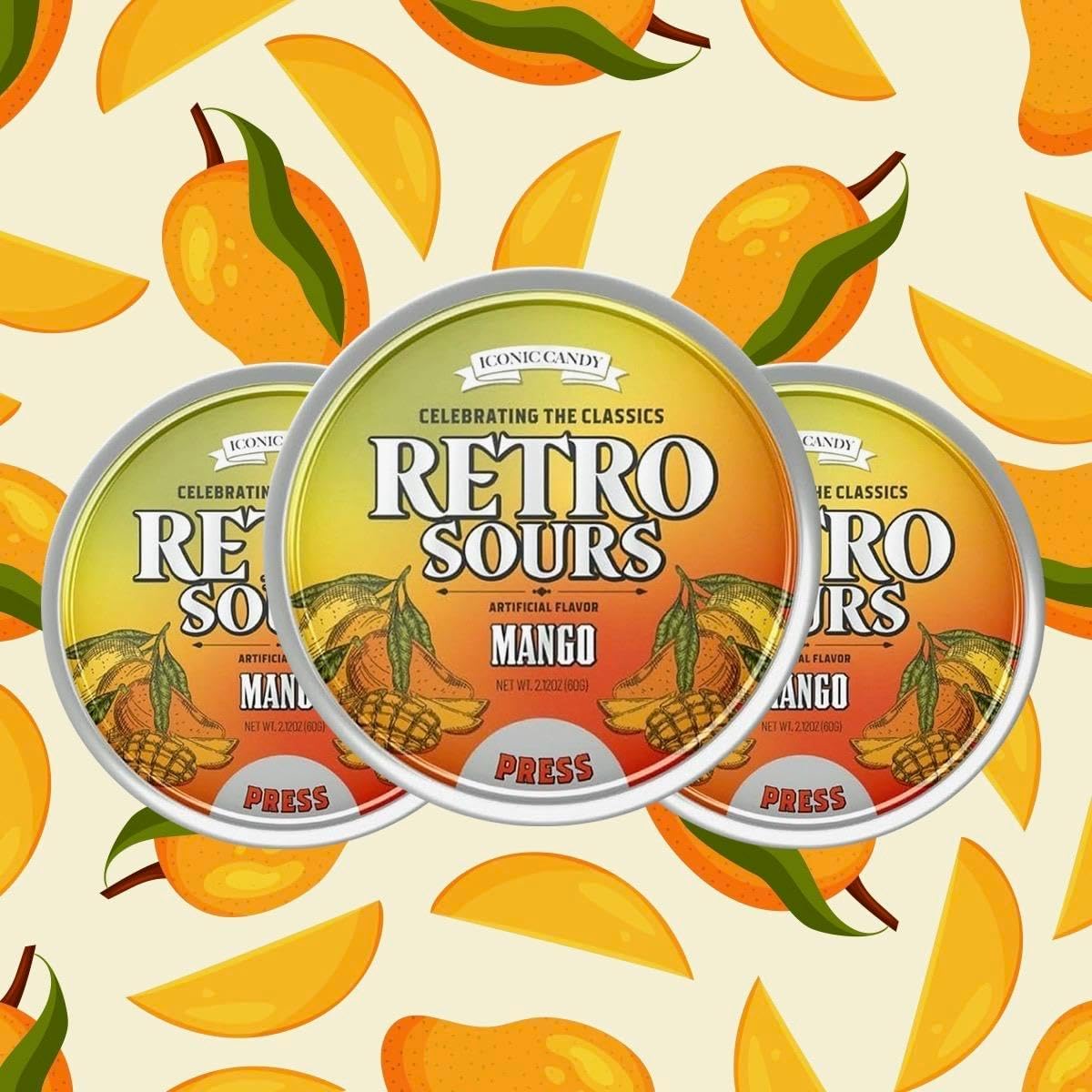 Stack of six Retro Sours vintage style collectible tins