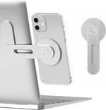 CloudValley Magnetic Phone Holder for Laptop in silver front view attached to a MacBook screen