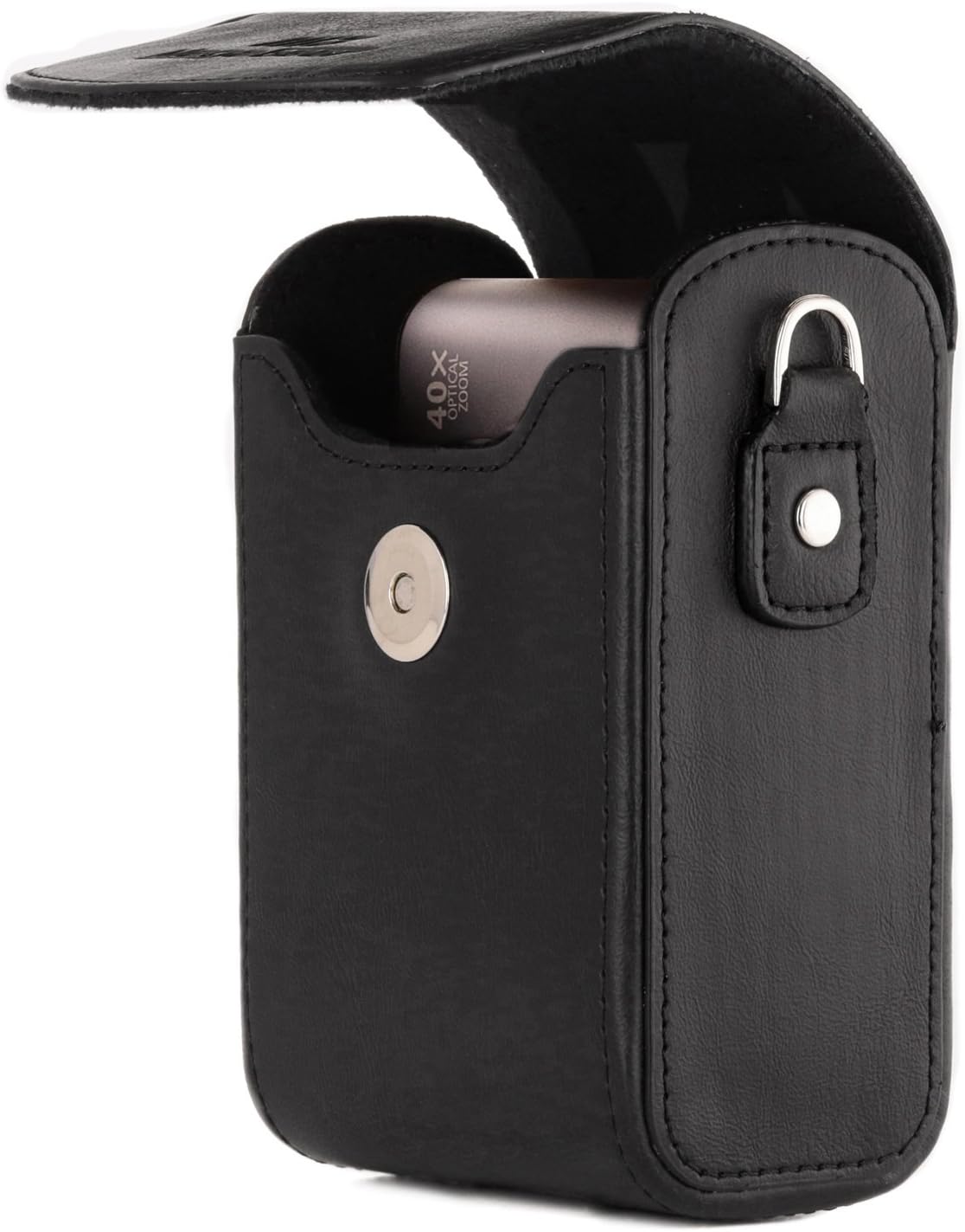 MegaGear leather case open flap view with camera