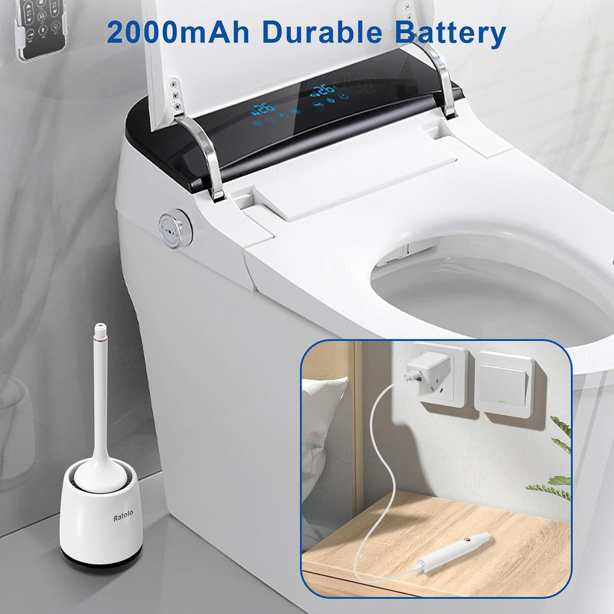 Ratolo electric toilet brush 2-pack set components
