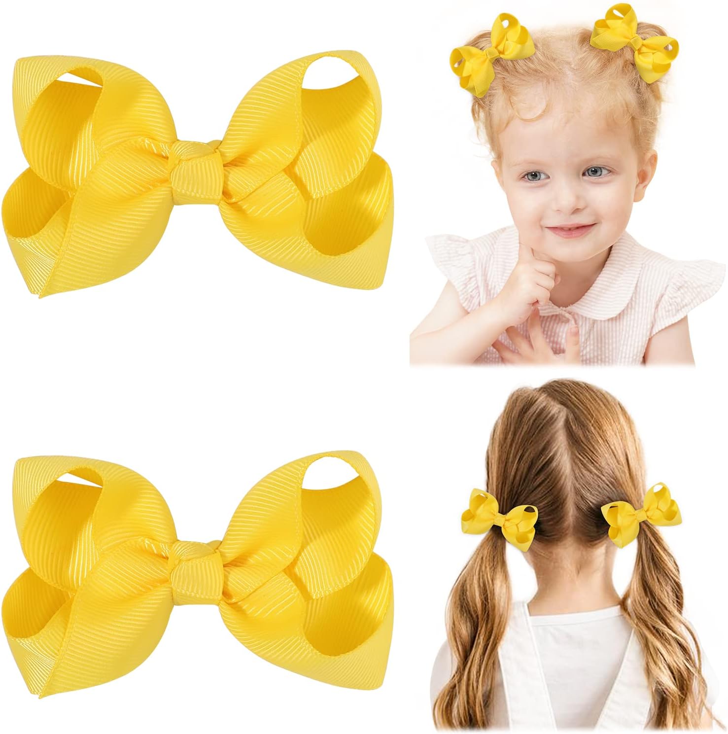Yhxx Ylen 3 inch yellow grosgrain hair bows front view