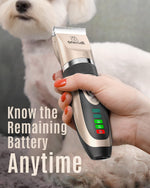 Oneisall rechargeable cat and dog clipper blade close up featuring ceramic and stainless steel blades.