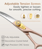 Side view showing the deep 45-degree arc of the grooming scissor blades
