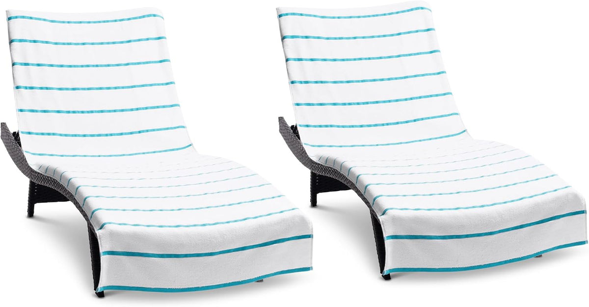 Arkwright Las Rayas Chaise Lounge Cover Towel with Pocket - Pack of 2 - Striped 100% Cotton Cabana Cover for Beach Pool Outdoor Chairs, 30 x 85 in, White/Beige - Image 10