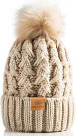 Womens Winter Ribbed Beanie Crossed Cap Chunky Cable Knit Pompom Soft Warm Hat - Image 15
