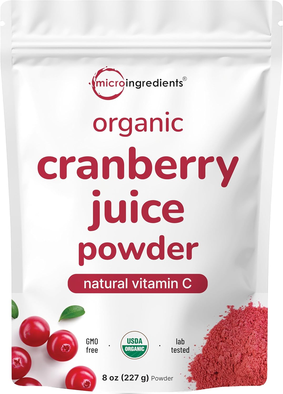 Micro Ingredients organic cranberry juice powder front pouch packaging