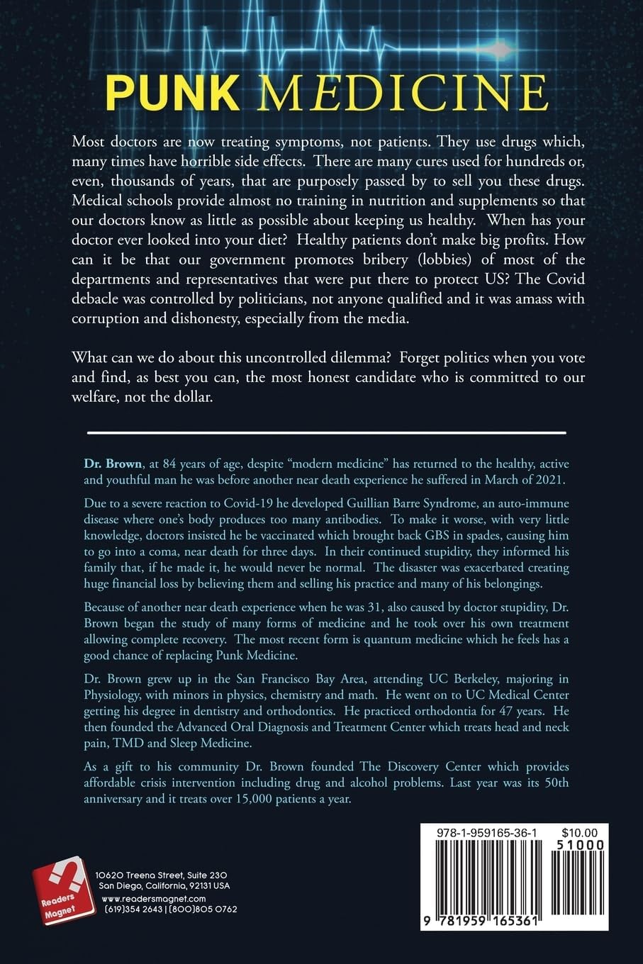 Dr. Robert J. Brown Punk Medicine book back cover and spine