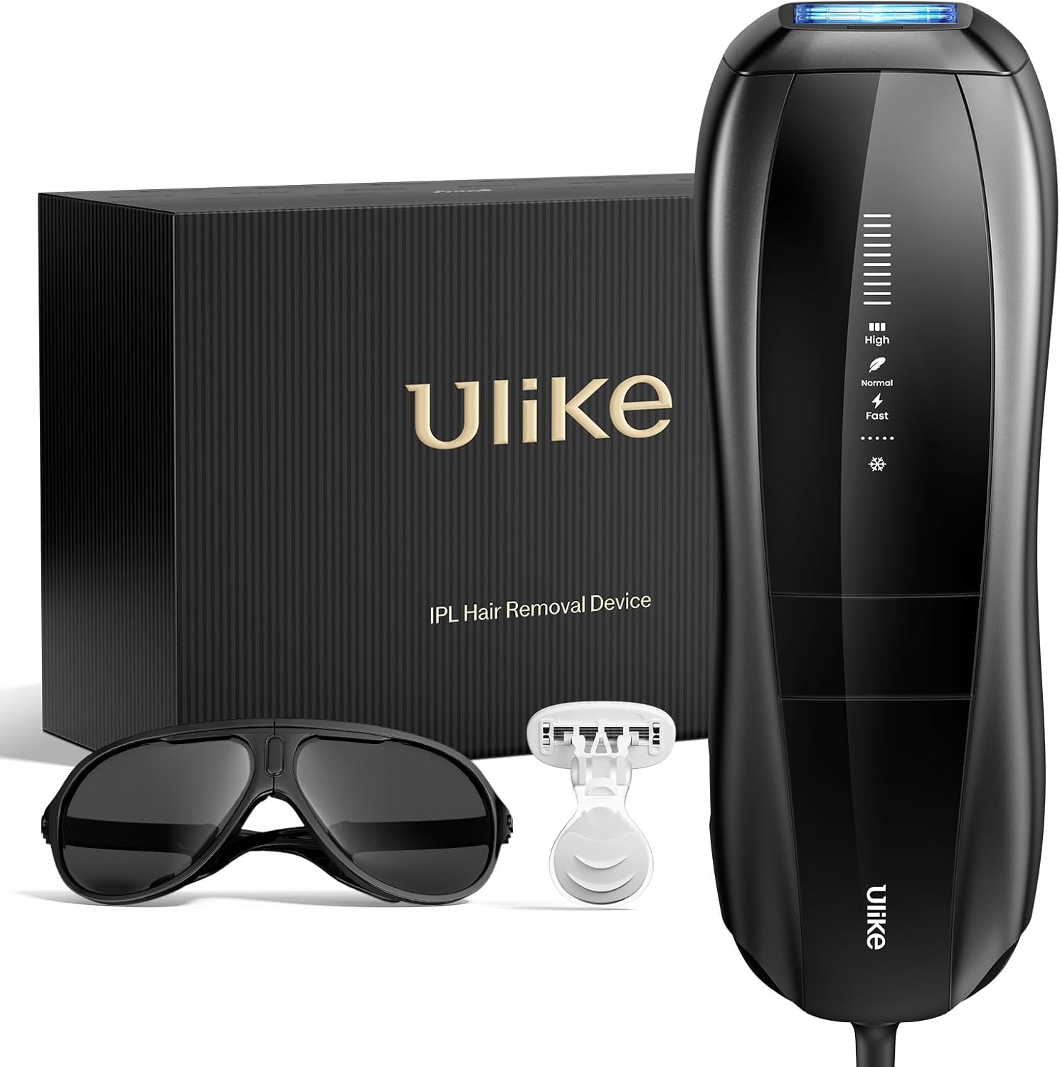 Ulike X IPL hair removal device front view with accessories