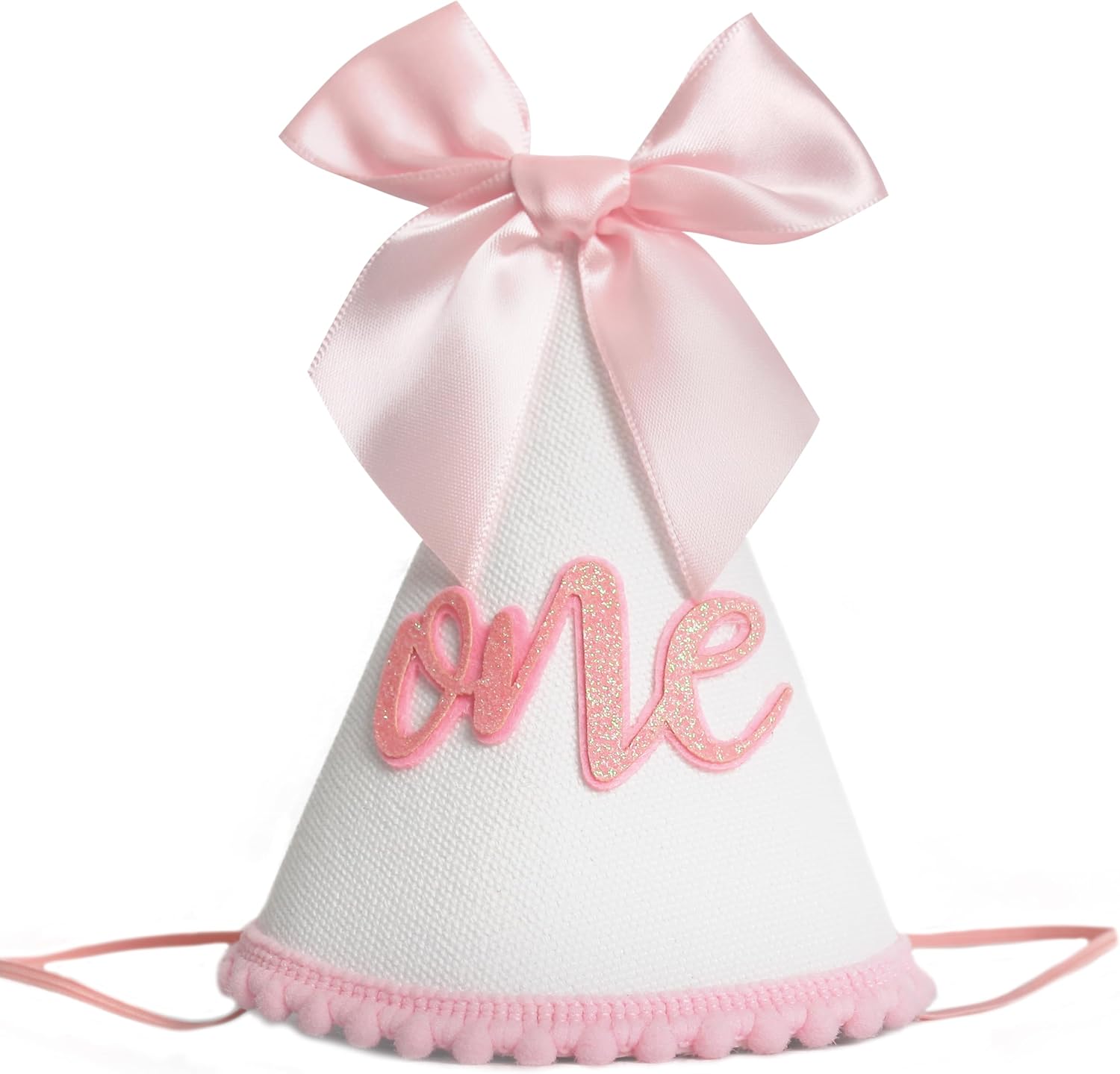 HGFC pink bow first birthday hat front view