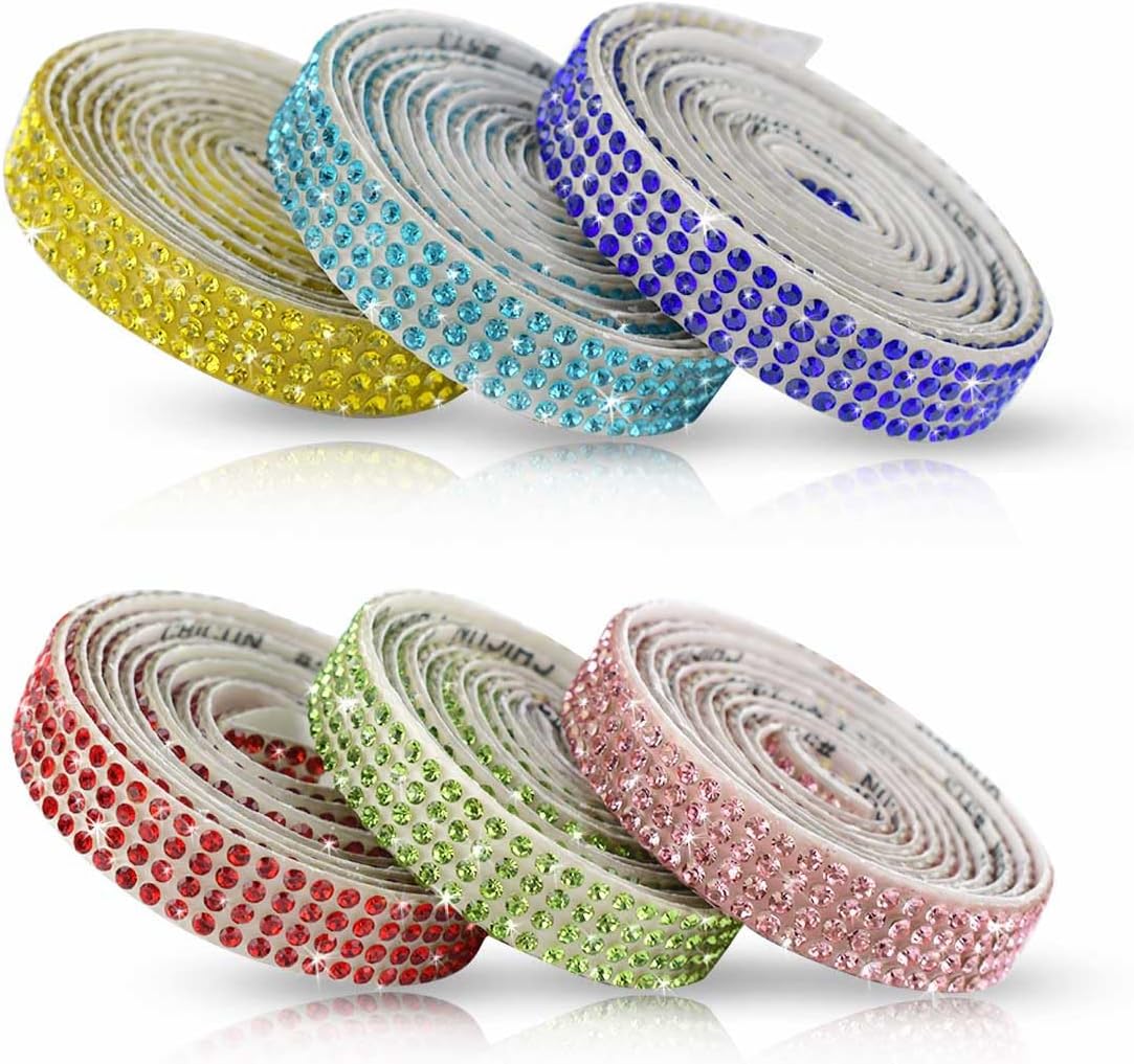 Yuntop crystal rhinestone ribbon front view showing assorted color rolls