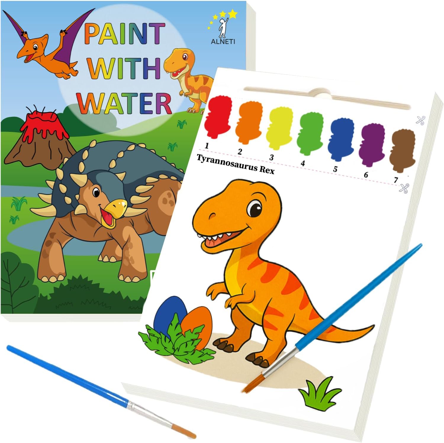 Alneti dinosaur paint with water coloring book front view