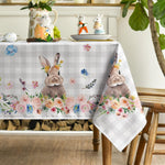 Close-up view of the watercolor spring flower and bunny pattern details.