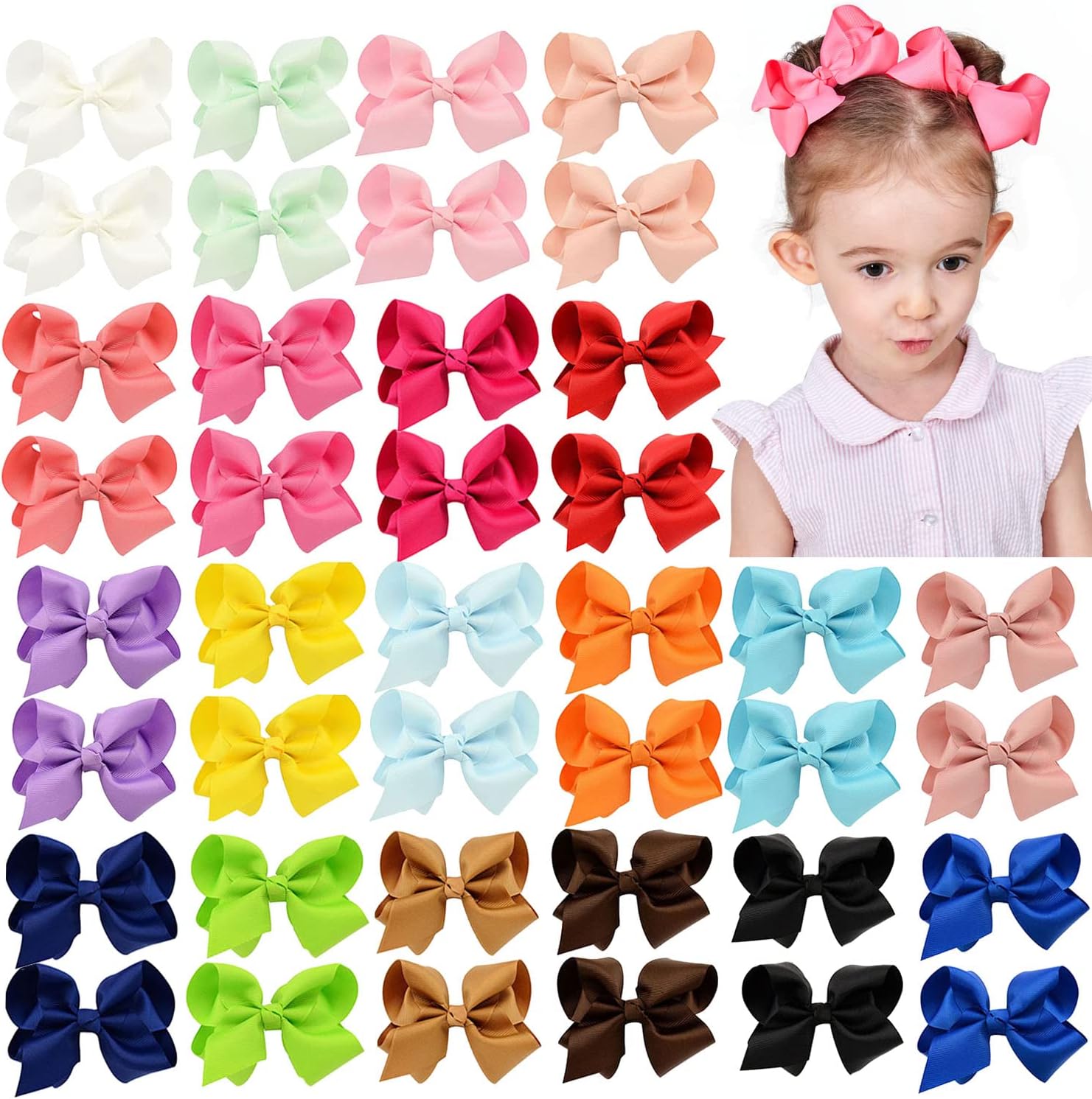 Yhxx Ylen 40 piece multicolor grosgrain ribbon hair bows front view