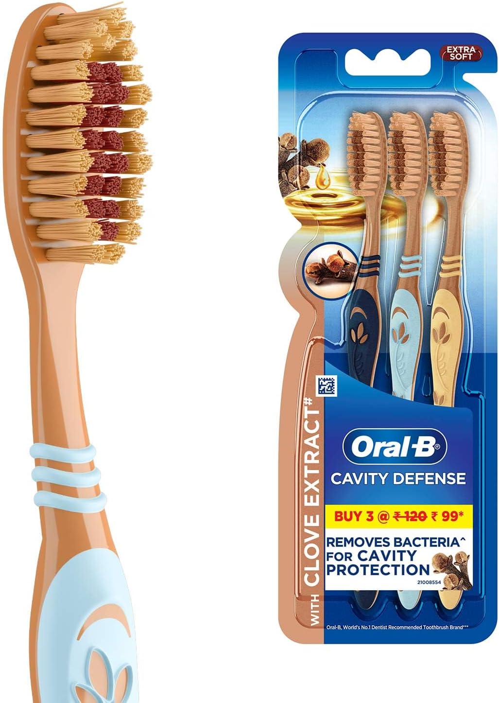 Oral-B Gentle Care Adult Toothbrush with Clove Extract, Extra Soft (Buy 2 Get 1 Free),Multicolour - Image 1
