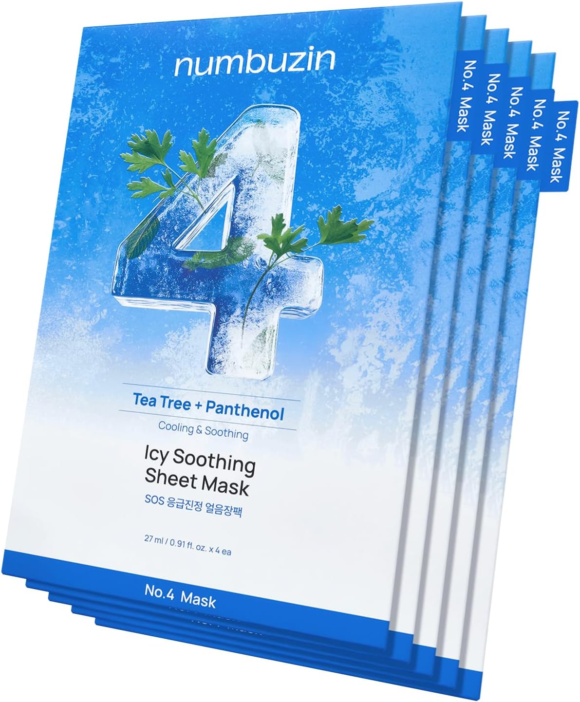 Numbuzin Number Four Icy Soothing Sheet Mask front packaging view for cooling skincare.