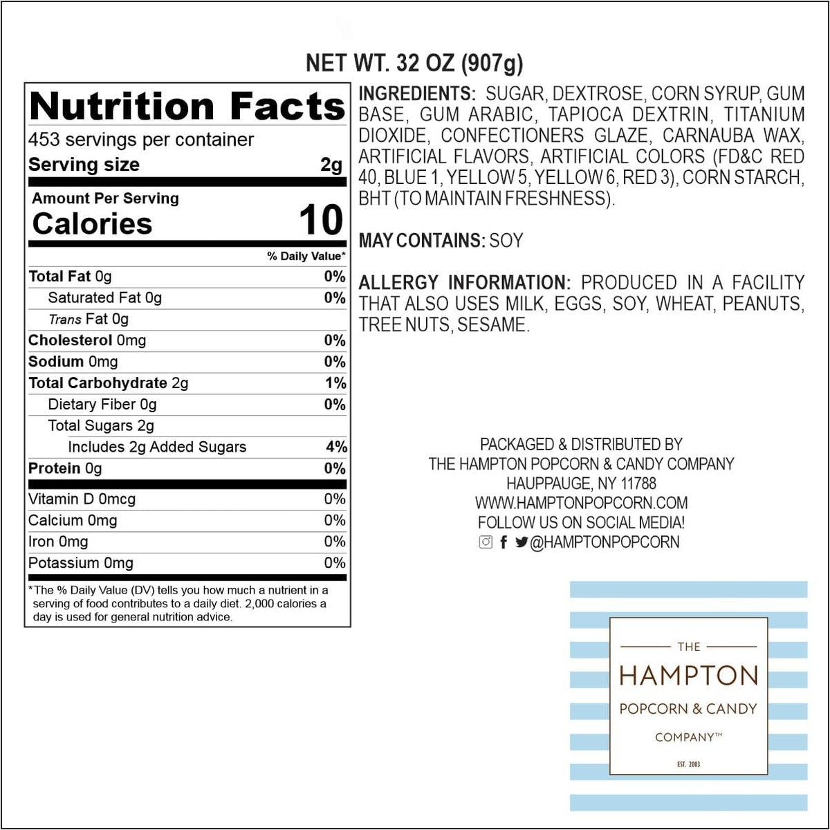 The Hampton Popcorn Company Assorted Fruit Flavored Bubble Gum close up of zero point five inch colorful round candy balls