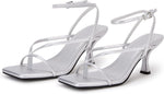 PiePieBuy Women's Lace Up Heeled Sandals Square Flip Flop High Heels Strappy Party Shoes - Image 12