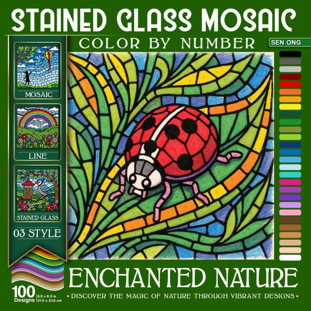 Enchanted Nature Stained Glass Mosaic Color by Number: Discover the Magic of Nature Through Vibrant Designs - Image 1