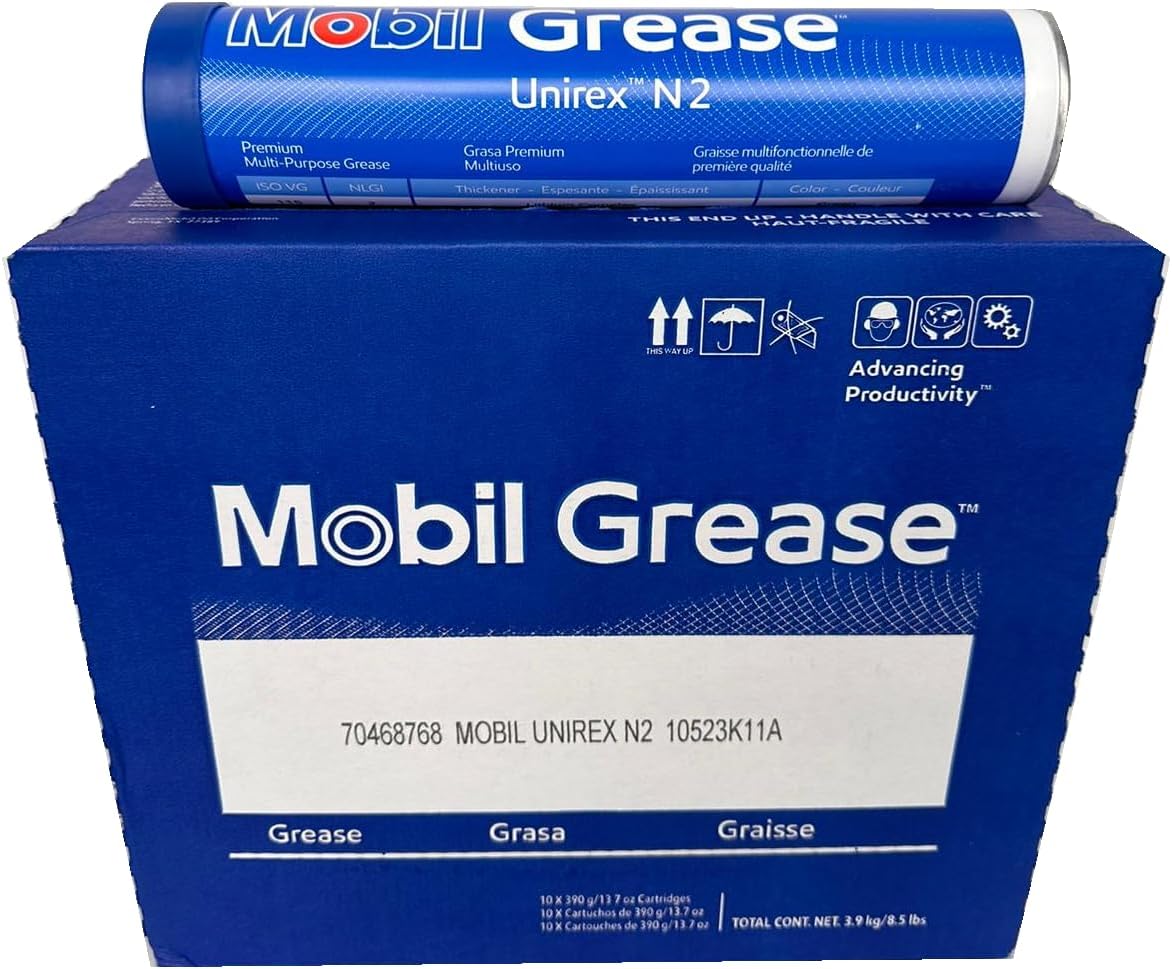 Mobil Grease Unirex N2 fourteen ounce tubes ten pack front view premium industrial lubricant