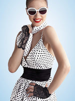 Skylety fingerless lace gloves styled with evening wear
