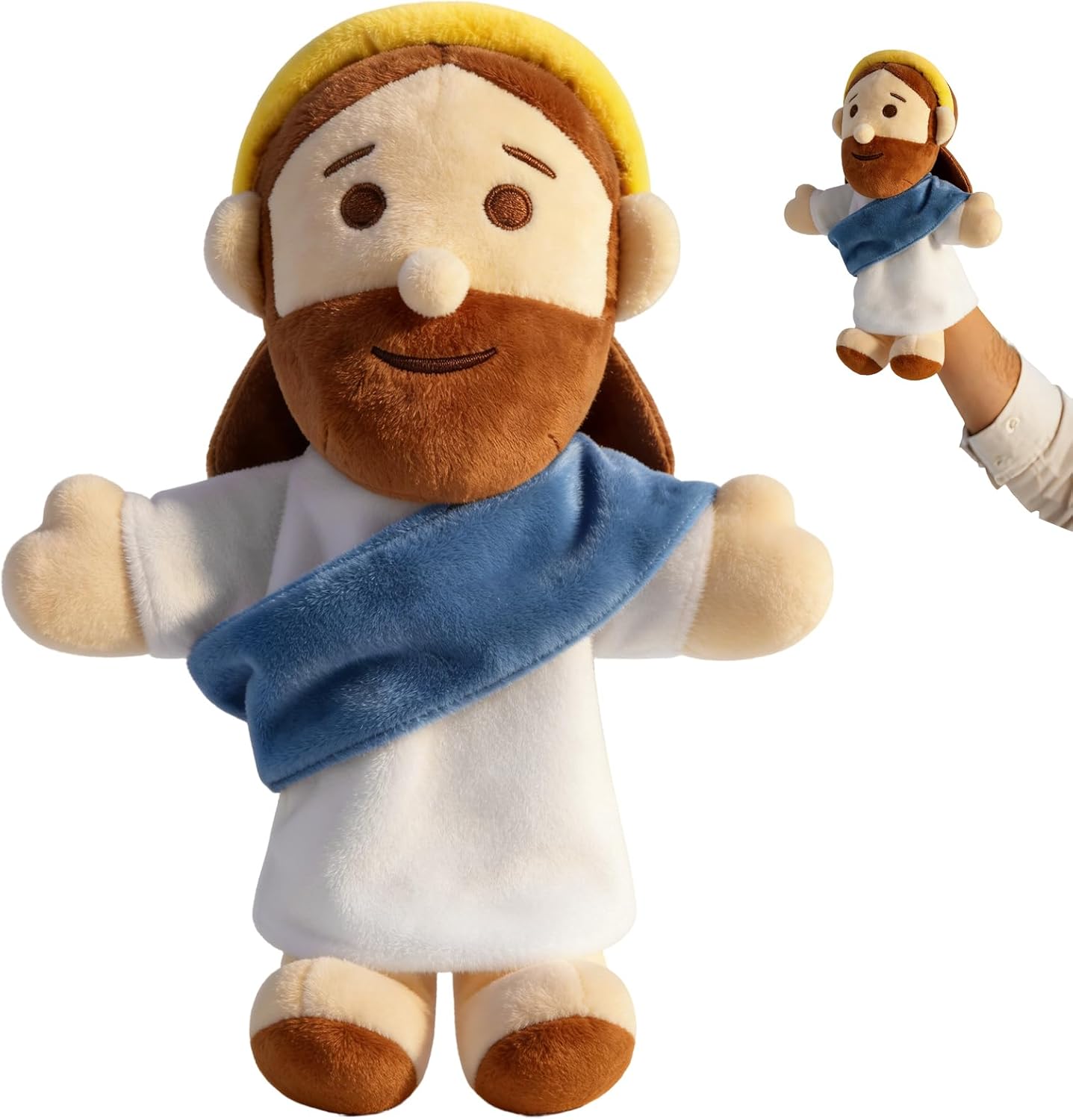 Akaixi Jesus hand puppet plush doll front view 13 inch